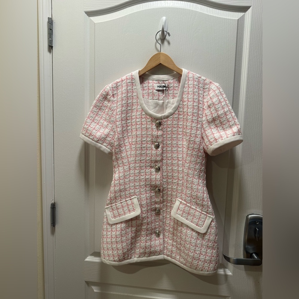 Maude Club Frances Jacket in Pink & White Tweed Size S NWT - Picture 9 of 12
